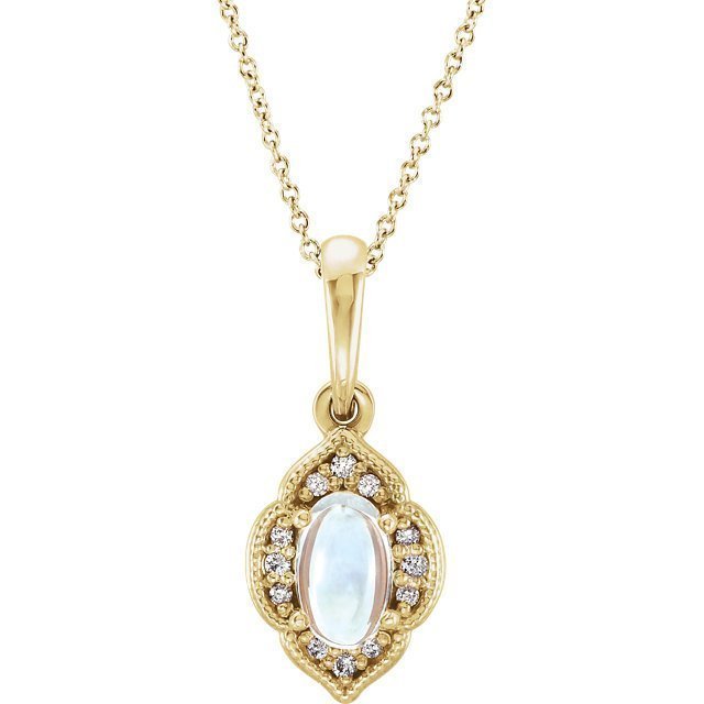 14KT Gold 1/4 CT Moonstone & .03 CTW Diamond Clover Necklace Yellow