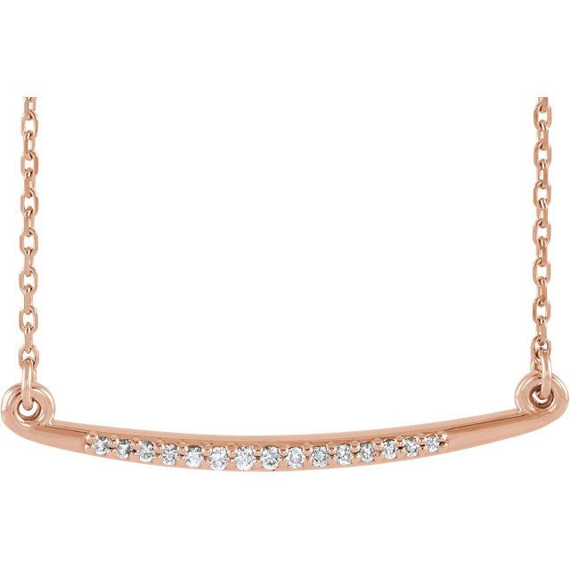 14KT Gold 1/20 CTW Diamond Curved Bar Necklace Rose