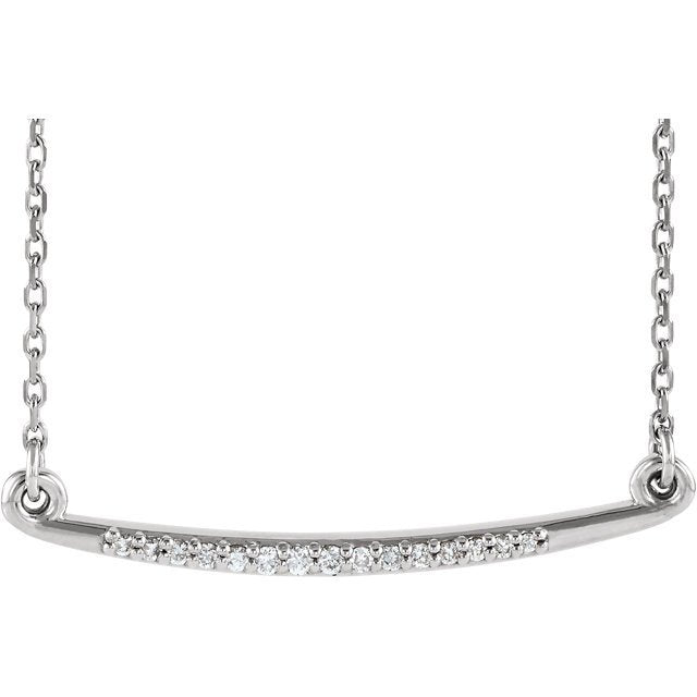 14KT Gold 1/20 CTW Diamond Curved Bar Necklace White