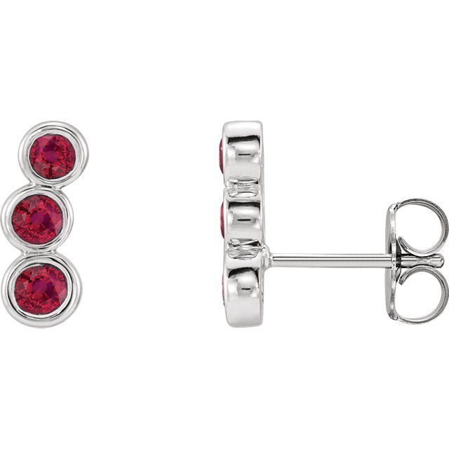 14KT GOLD 0.68 CTW GENUINE ROUND RUBY CLIMBER EARRINGS White