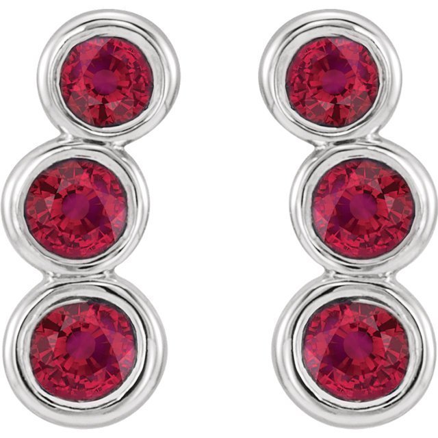 14KT GOLD 0.68 CTW GENUINE ROUND RUBY CLIMBER EARRINGS White,Yellow,Rose