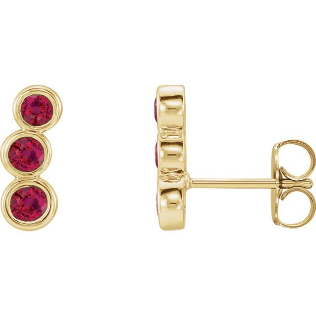 14KT GOLD 0.68 CTW GENUINE ROUND RUBY CLIMBER EARRINGS Yellow
