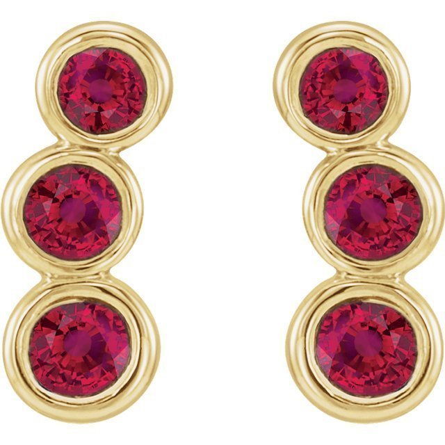 14KT GOLD 0.68 CTW GENUINE ROUND RUBY CLIMBER EARRINGS White,Yellow,Rose