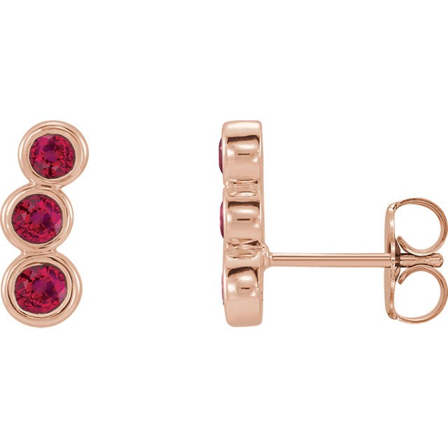 14KT GOLD 0.68 CTW GENUINE ROUND RUBY CLIMBER EARRINGS Rose