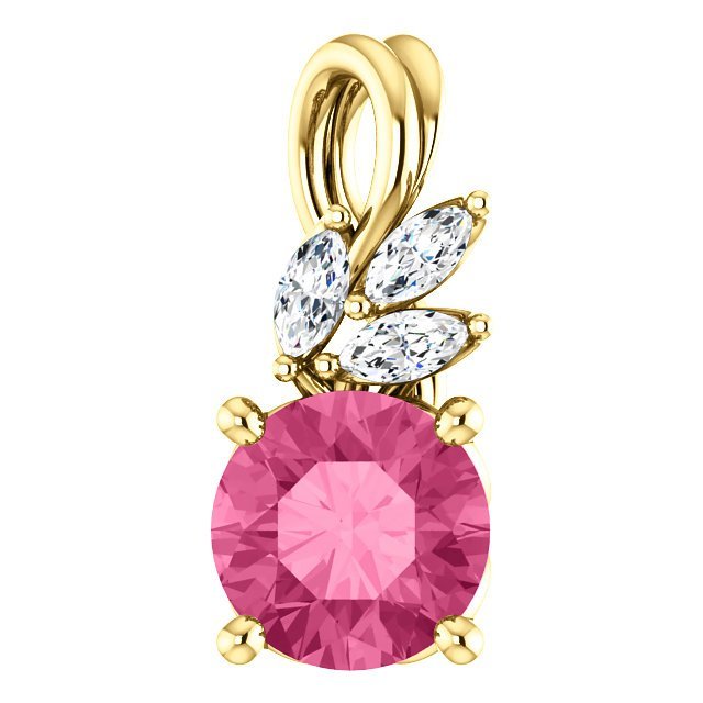 14KT GOLD 0.95 CT PINK TOURMALINE & 1/10 CTW DIAMOND FLORAL PENDANT White,Yellow,Rose