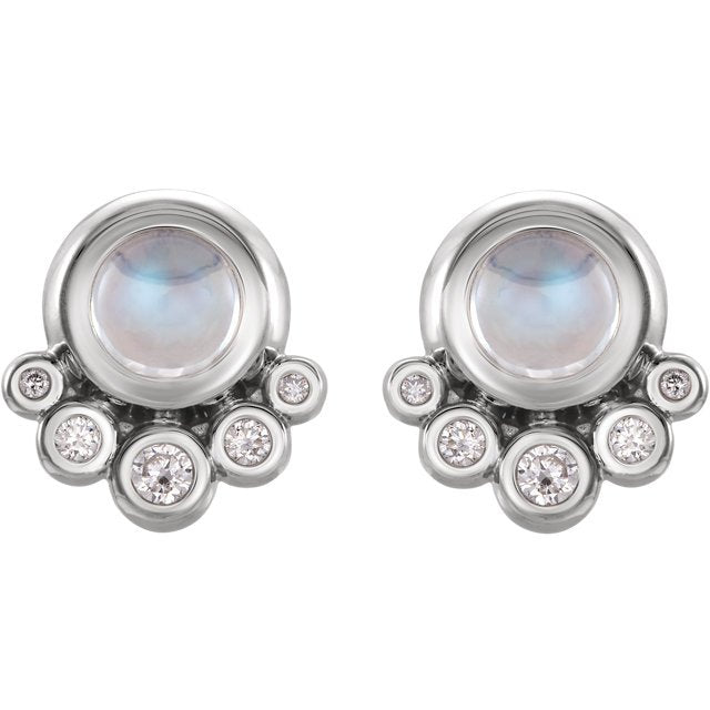 14KT Gold .65 CT Moonstone & 1/8 CTW Diamond Accent Earrings White,Yellow,Rose