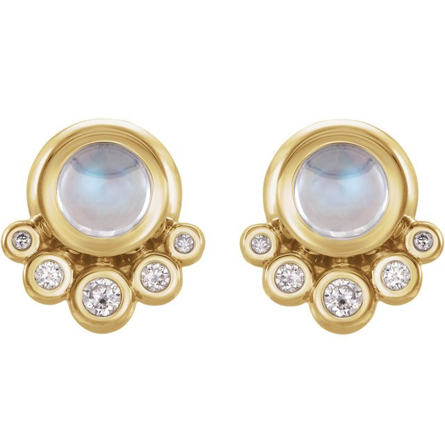 14KT Gold .65 CT Moonstone & 1/8 CTW Diamond Accent Earrings White,Yellow,Rose
