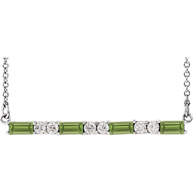 14KT Gold .60 CT Peridot & .20 CTW Diamond Accent Bar Necklace White
