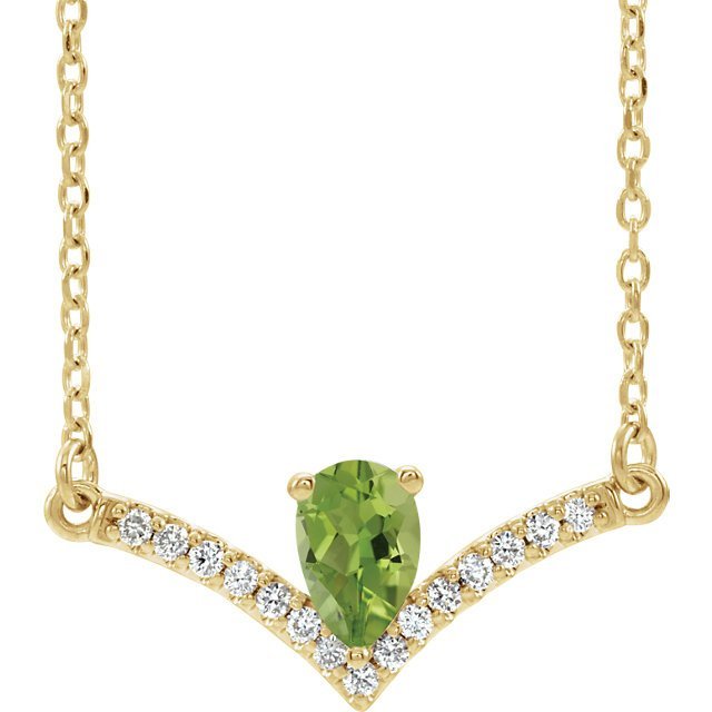 14KT Gold .48 CT Peridot & .08 CTW Diamond Accent "V" Bar Necklace Yellow