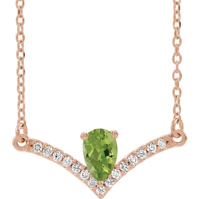 14KT Gold .48 CT Peridot & .08 CTW Diamond Accent "V" Bar Necklace Rose