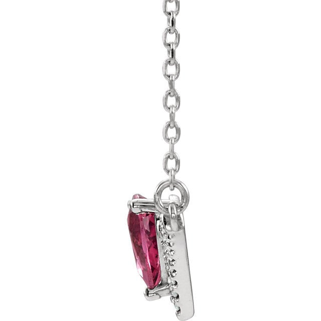 14KT GOLD 0.45 CT PINK TOURMALINE & 0.08 CTW DIAMOND "V" BAR NECKLACE White,Yellow,Rose