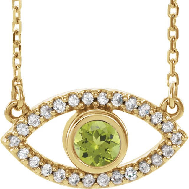 14KT GOLD .22 CT PERIDOT & .26 CTW SAPPHIRE EVIL-EYE NECKLACE 16 Inch / Yellow,18 Inch / Yellow