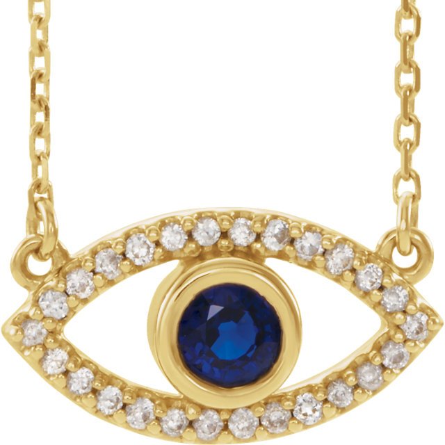 14KT GOLD DIAMOND AND SAPPHIRE EVIL EYE NECKLACE White,Yellow,Rose