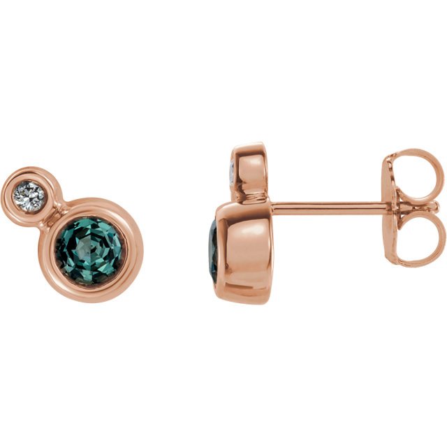 14KT Gold .24 CTW Alexandrite & .03 CTW Diamond Bezel-Set Earrings Lab-Created / Rose,Genuine / Rose