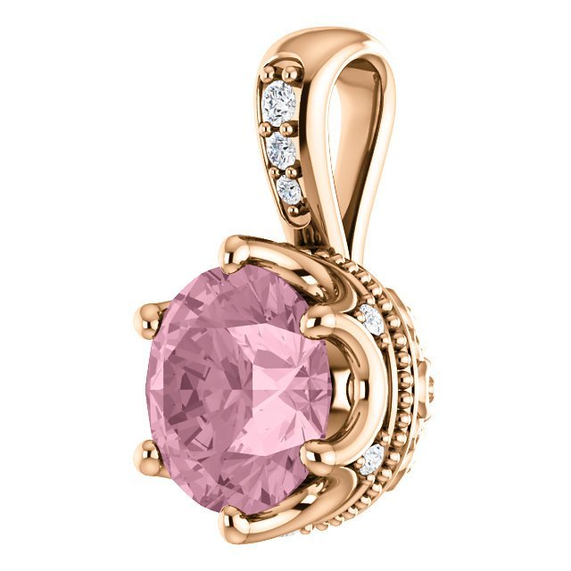 14KT GOLD PINK PASSION TOPAZ & .06 CTW DIAMOND ACCENT PENDANT Rose,White