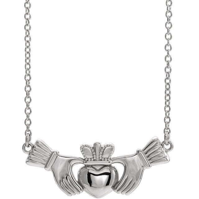 14KT Gold Claddagh Necklace - 18" White