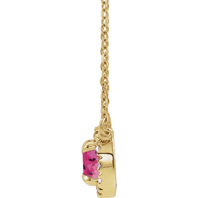 14KT GOLD 3/4 CT PINK TOURMALINE & 1/10 CTW DIAMOND ROUND HALO NECKLACE 16 Inch / Yellow,16 Inch / White,16 Inch / Rose,18 Inch / Yellow,18 Inch / White,18 Inch / Rose