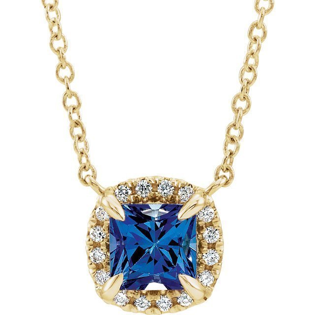 14KT GOLD 0.20 CT SAPPHIRE & .05 CTW DIAMOND HALO NECKLACE White,Yellow,Rose