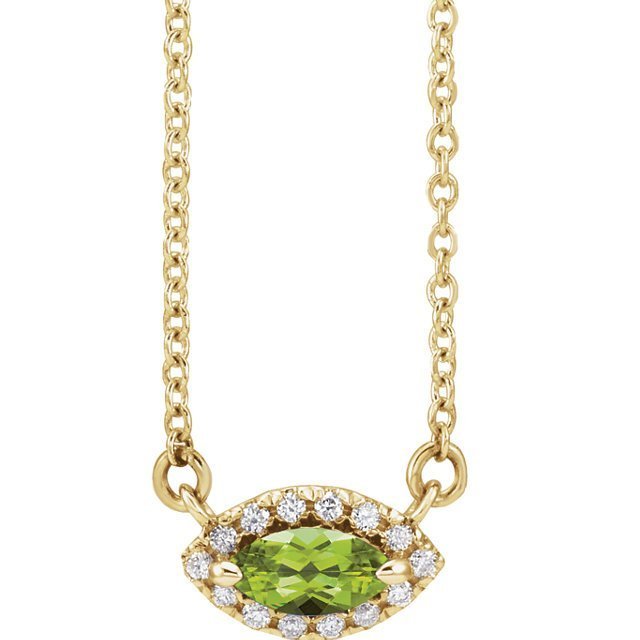 14KT GOLD 0.28 CT PERIDOT & .06 CTW DIAMOND FRENCH-SET HALO NECKLACE 16 Inch / Yellow,18 Inch / Yellow
