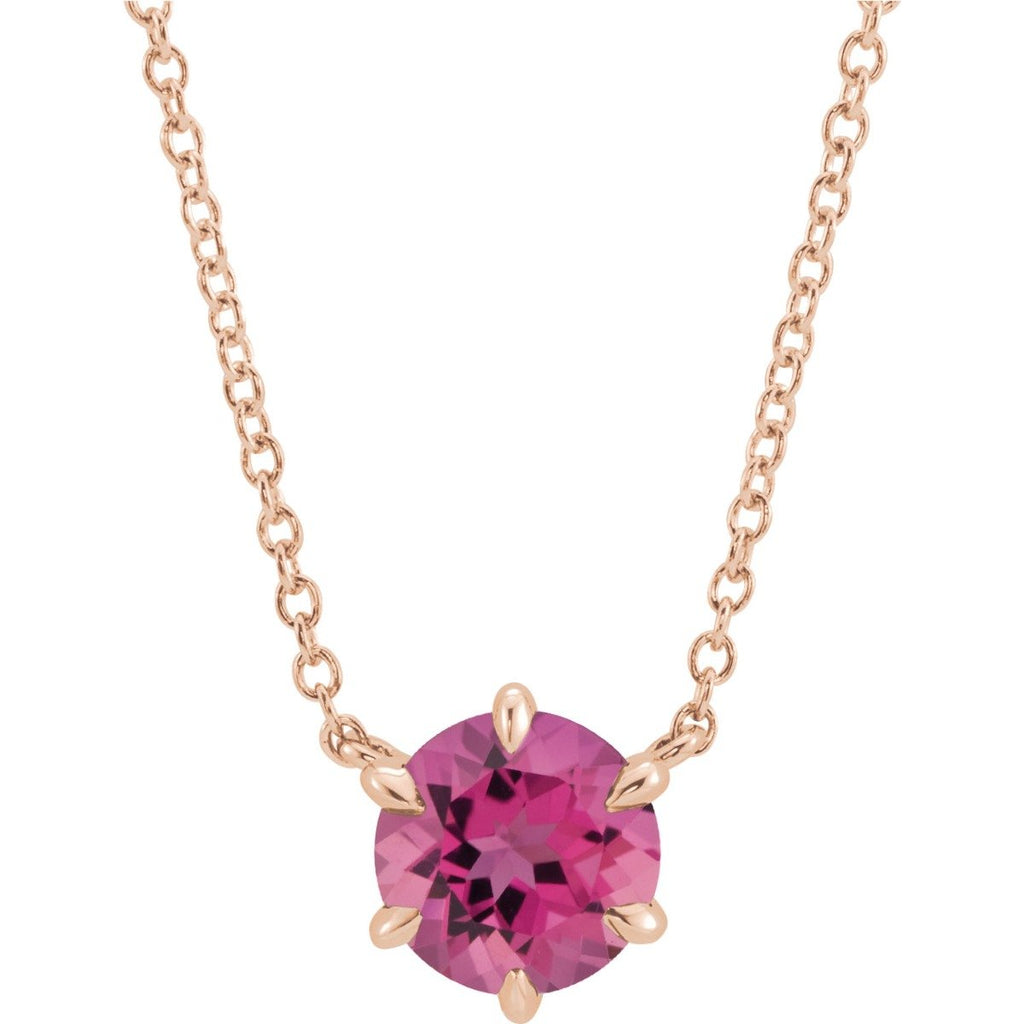 14KT GOLD 0.55 CT PINK TOURMALINE SOLITAIRE NECKLACE Rose