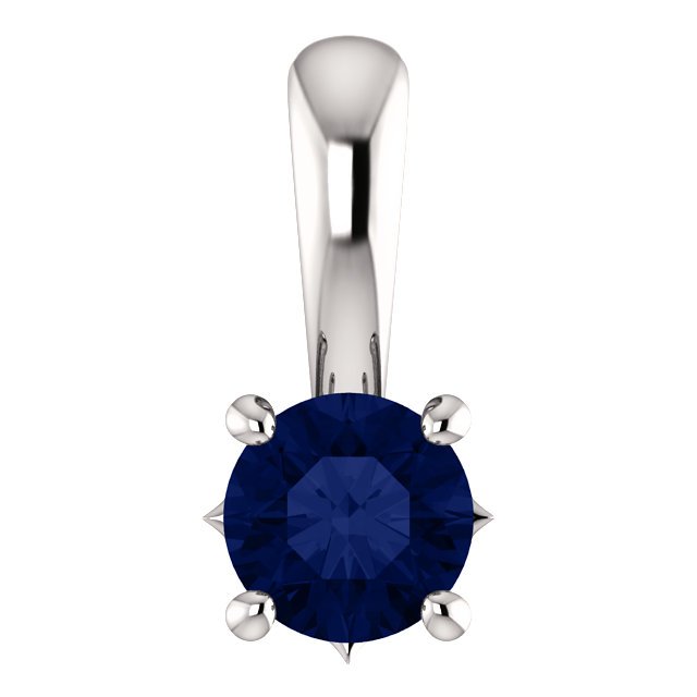 14KT GOLD 0.30 CT ROUND BLUE SAPPHIRE SOLITAIRE PENDANT White