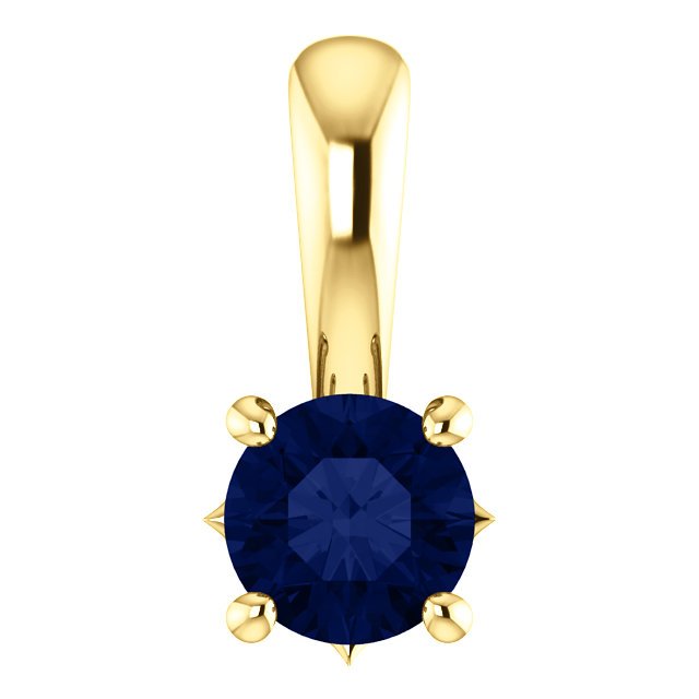 14KT GOLD 0.30 CT ROUND BLUE SAPPHIRE SOLITAIRE PENDANT Yellow