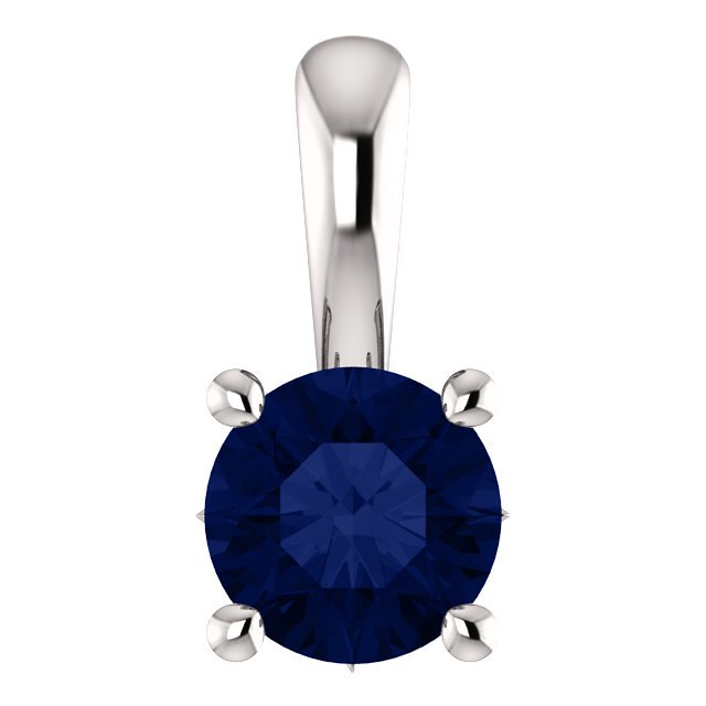 14KT GOLD 0.70 CT ROUND BLUE SAPPHIRE SOLITAIRE PENDANT White