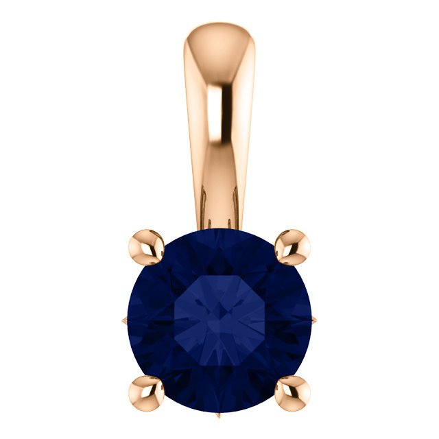 14KT GOLD 0.70 CT ROUND BLUE SAPPHIRE SOLITAIRE PENDANT Rose