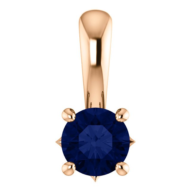 14KT GOLD 0.30 CT ROUND BLUE SAPPHIRE SOLITAIRE PENDANT Rose