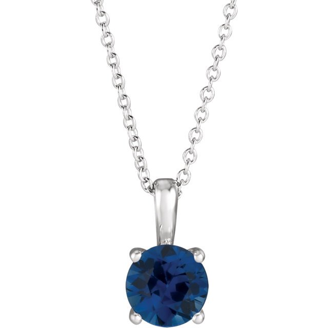 14KT GOLD 0.70 CT ROUND BLUE SAPPHIRE SOLITAIRE NECKLACE White