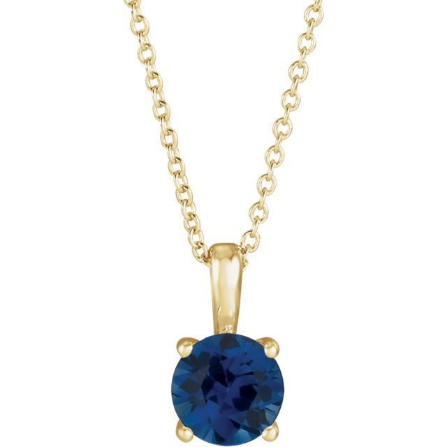 14KT GOLD 0.70 CT ROUND BLUE SAPPHIRE SOLITAIRE NECKLACE Yellow