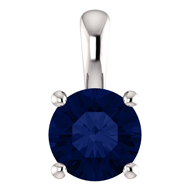 14KT GOLD 1.15 CT ROUND BLUE SAPPHIRE SOLITAIRE PENDANT White