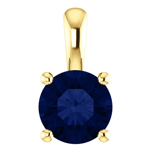 14KT GOLD 1.15 CT ROUND BLUE SAPPHIRE SOLITAIRE PENDANT Yellow