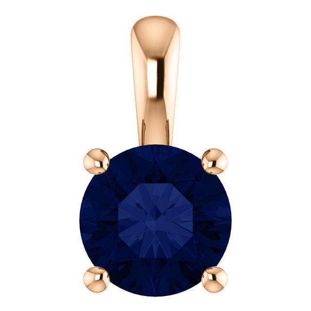 14KT GOLD 1.15 CT ROUND BLUE SAPPHIRE SOLITAIRE PENDANT Rose