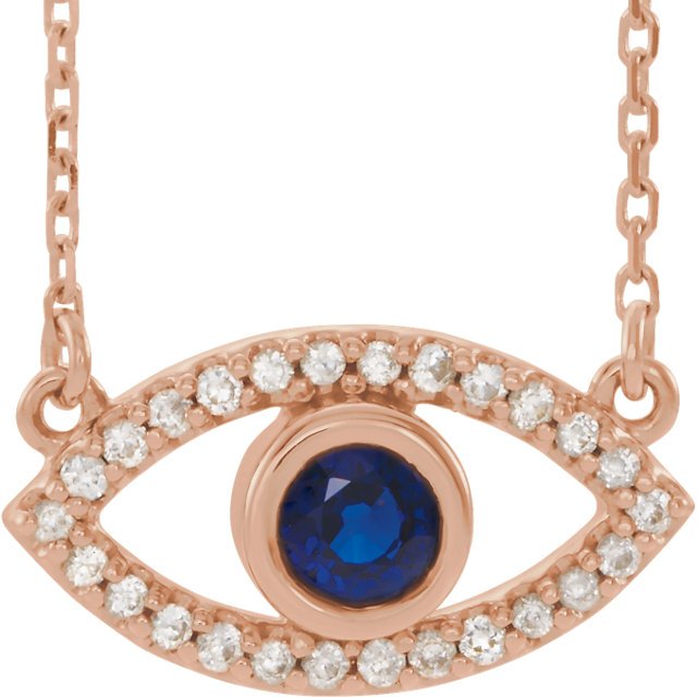 14KT GOLD DIAMOND AND SAPPHIRE EVIL EYE NECKLACE White,Yellow,Rose