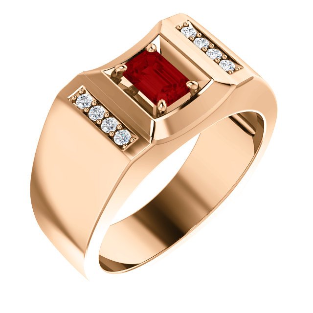 MEN'S 14KT GOLD 7/10 CT RUBY & .12 CTW DIAMOND ACCENT RING 8 / Rose,8.5 / Rose,9 / Rose,9.5 / Rose,10 / Rose,10.5 / Rose,11 / Rose,11.5 / Rose,12 / Rose,12.5 / Rose,13 / Rose