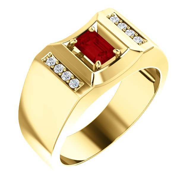MEN'S 14KT GOLD 7/10 CT RUBY & .12 CTW DIAMOND ACCENT RING 8 / Yellow,8.5 / Yellow,9 / Yellow,9.5 / Yellow,10 / Yellow,10.5 / Yellow,11 / Yellow,11.5 / Yellow,12 / Yellow,12.5 / Yellow,13 / Yellow