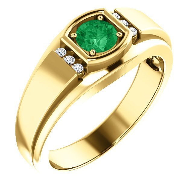 Men's 14KT Gold .42 CT Emerald & .09 CTW Diamond Ring 8 / Yellow,8.5 / Yellow,9 / Yellow,9.5 / Yellow,10 / Yellow,10.5 / Yellow,11 / Yellow,11.5 / Yellow,12 / Yellow,12.5 / Yellow,13 / Yellow