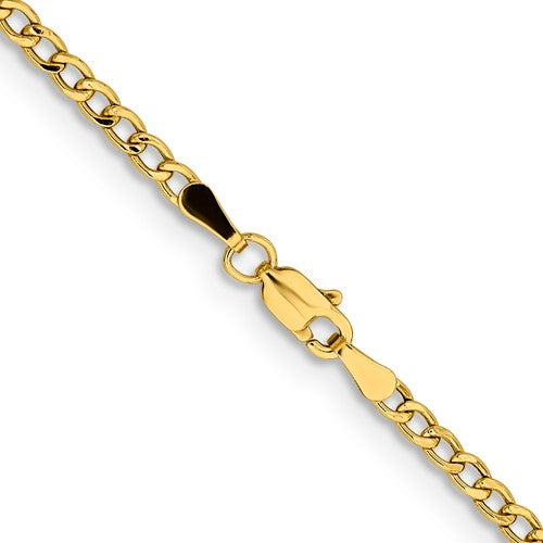 14KT Yellow Gold 2.5MM Semi Solid Curb Chain - 6 Lengths 16 Inch,18 Inch,20 Inch,22 Inch,24 Inch,28 Inch