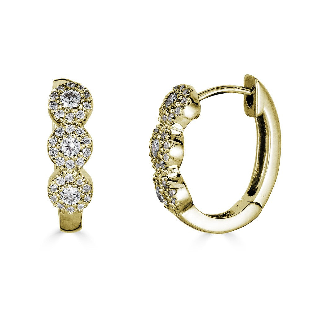 EMILIQUE 14KT GOLD 0.40CTW HUGGIE HOOP HALO EARRINGS White,Yellow,Rose