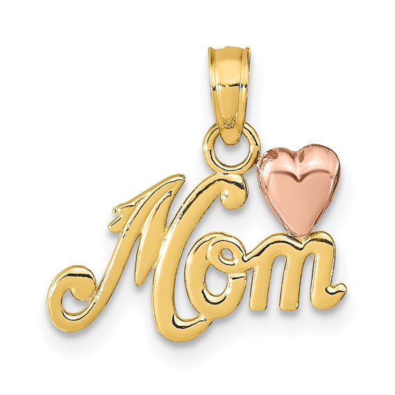 14KT Mom With Rose Gold Heart Pendant