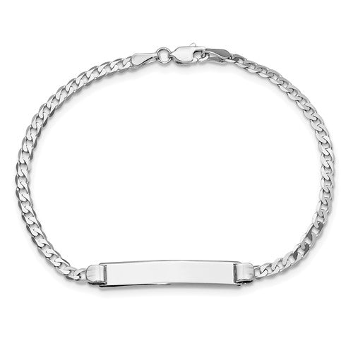 14KT White Gold Flat Curb Link ID Bracelet-7 Inches