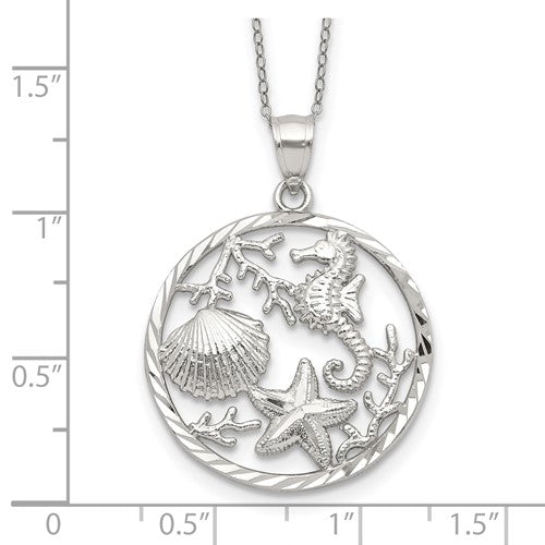STERLING SILVER SEAHORSE, STARFISH AND SHELL PENDANT NECKLACE