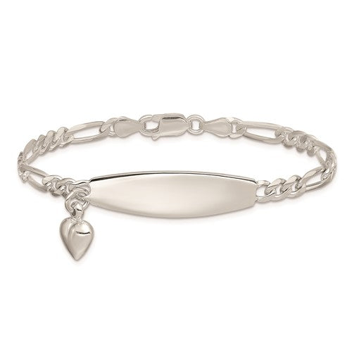 Ladies Sterling Silver ID With Heart Figaro Link Bracelet