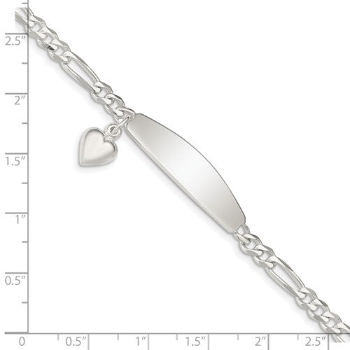 Ladies Sterling Silver ID With Heart Figaro Link Bracelet