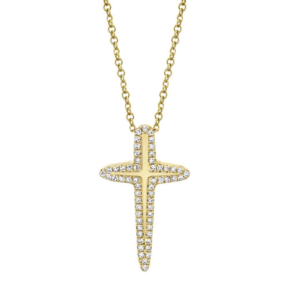 14KT GOLD 0.13 CTW DIAMOND OUTLINE CROSS NECKLACE Yellow