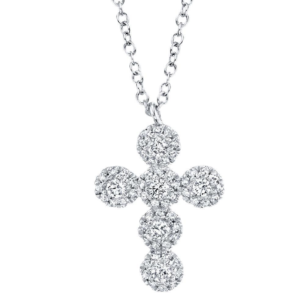 14KT GOLD 0.25 CTW DIAMOND CLUSTER CROSS NECKLACE White
