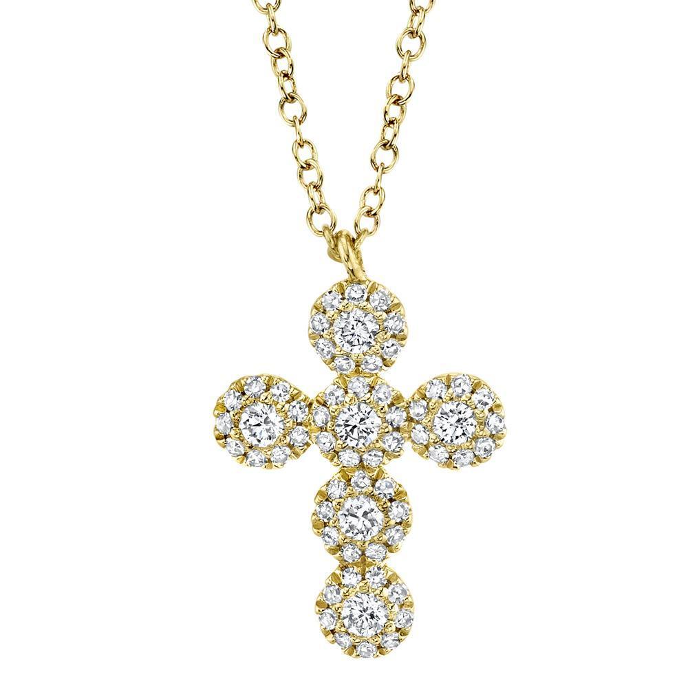 14KT GOLD 0.25 CTW DIAMOND CLUSTER CROSS NECKLACE Yellow