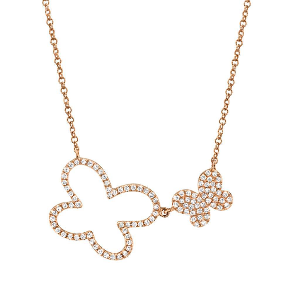 14KT GOLD 1/4 CTW DIAMOND DOUBLE BUTTERFLY NECKLACE Rose