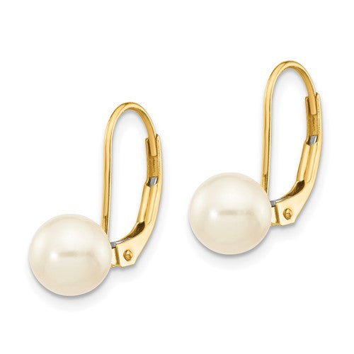 14KT YELLOW GOLD CULTURED 6-7MM PEARL LEVERBACK EARRINGS